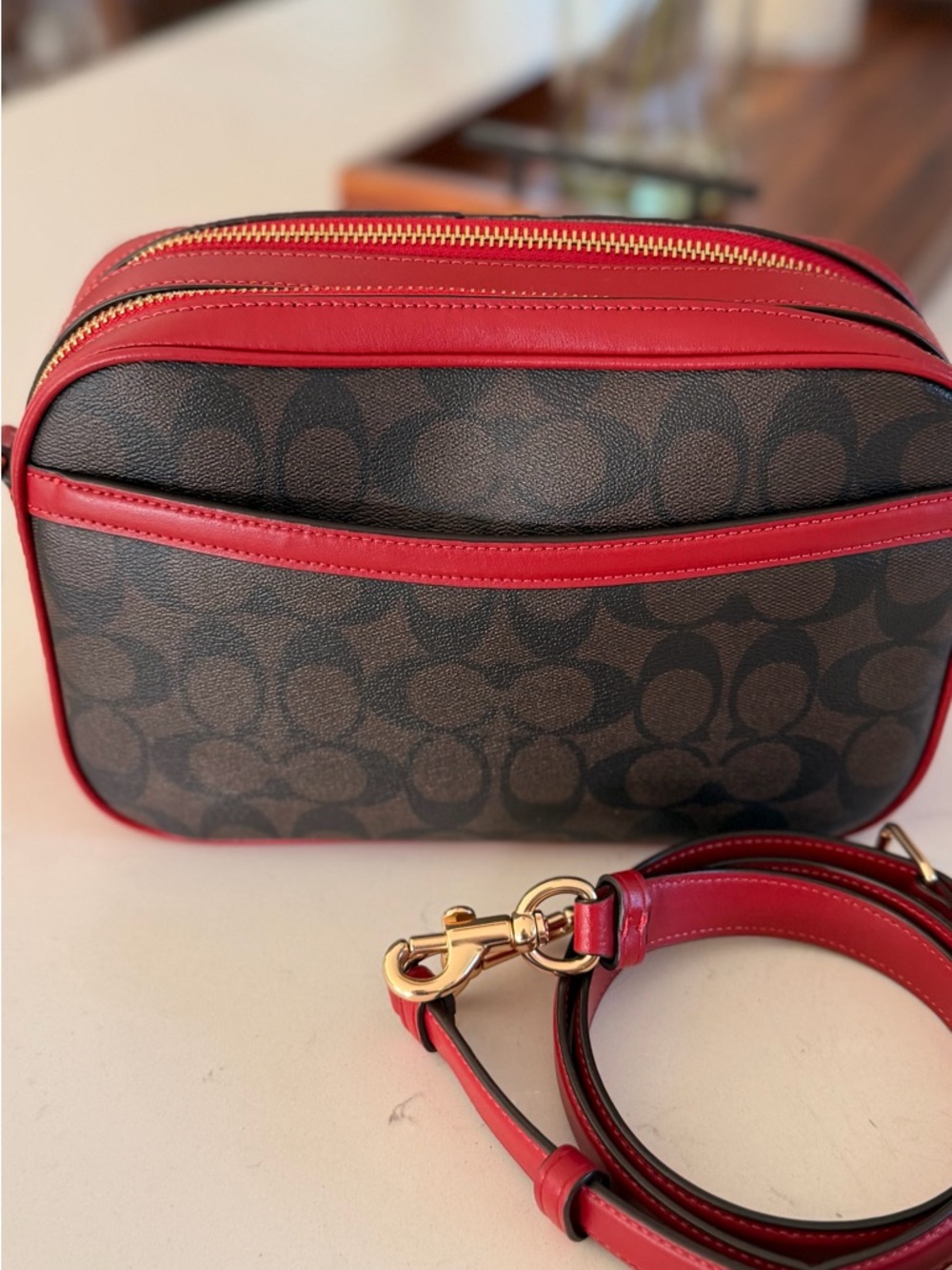Coach Brown Signature Canvas Crossbody with Red Trim - Picture 4 of 7